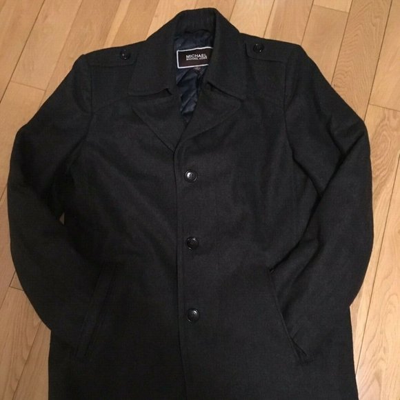 Michael Kors Men’s Wool Blend Pea Coat Quilted Lining Charcoal Grey (S) - Picture 2 of 5